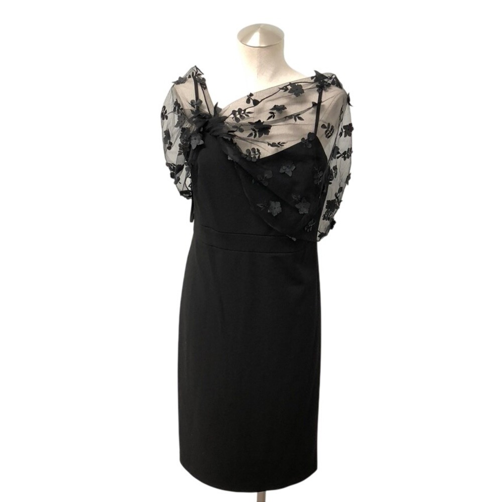 Eliza J Sheath Dress Womens 10 Black Floral Mesh Overlay LBD Party Formal